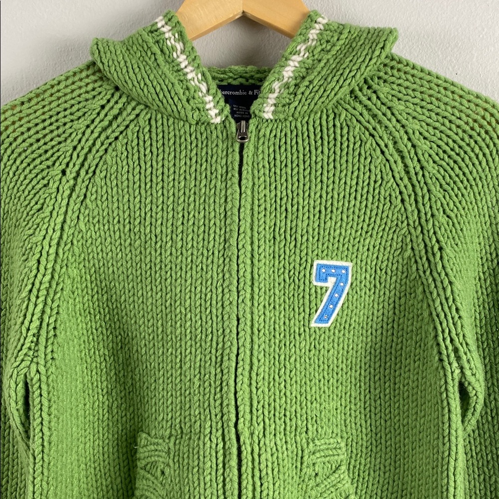 Abercrombie & Fitch Wool Blend Chunky Knit Long Sleeve Hoodie Sweater Jacket - Picture 4 of 16